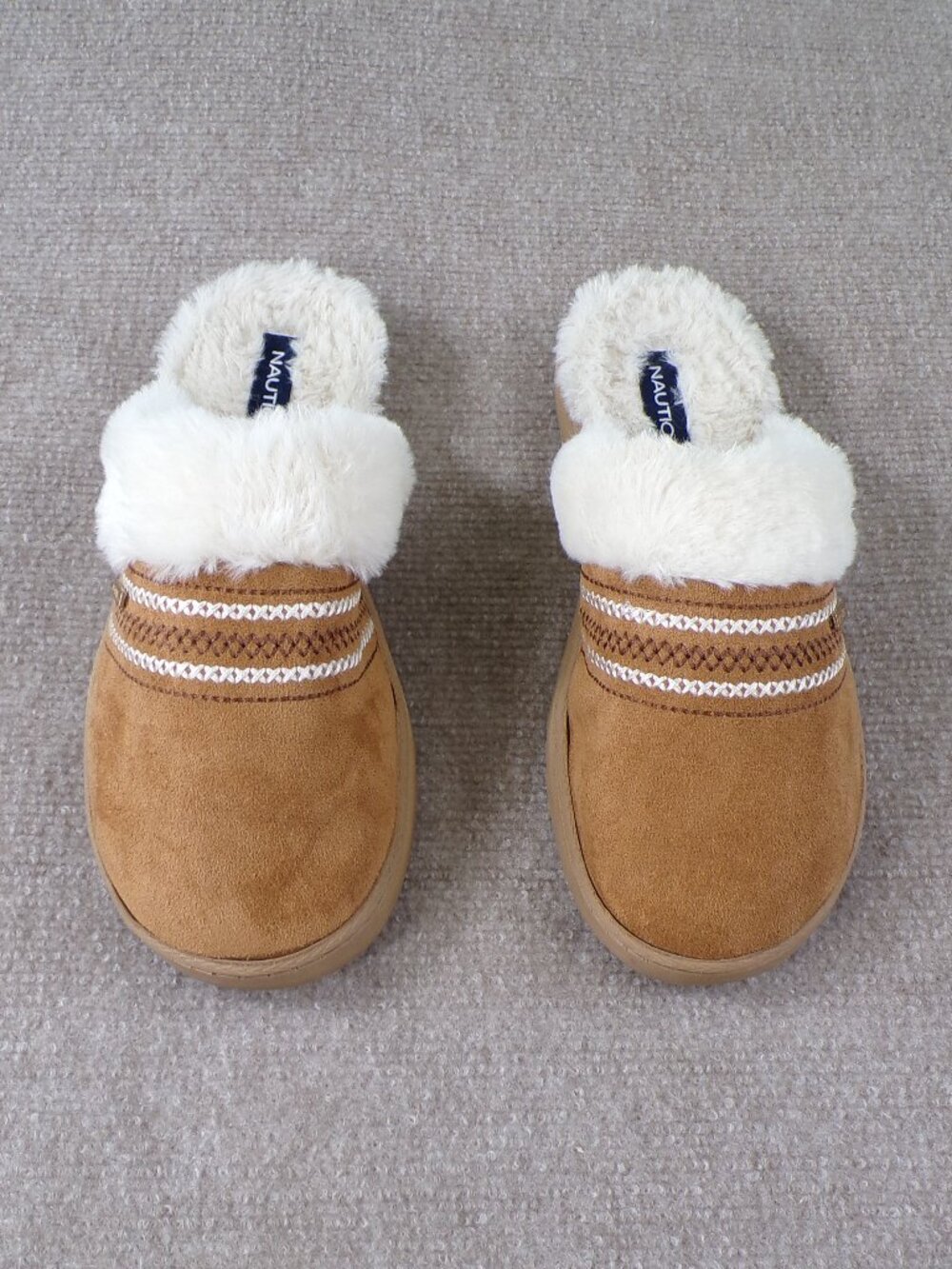 Nautica Faux Fur Micro-Suede Mule Slippers | Men’s Medium | Brown Cozy - Picture 1 of 11
